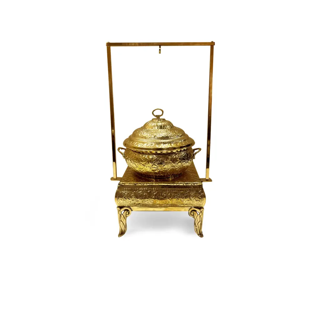 Brass Chonki Dish New Handcrafted Engraved Brass Handi with Chonki Stand & Frame 