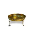 Brass Thal Border 18"  Handcrafted Pure Brass Hammered Serving Thal with Decorative Border & Stand