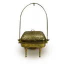 Brass Square Dish 14x14 Handcrafted Engraved Brass Buffet Serving Dish with Arch Frame & Burner Stand