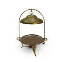 Brass Tawa Platter 13" Handcrafted Engraved Brass Dome Cover with Steel Tawa & Arch Frame Stand