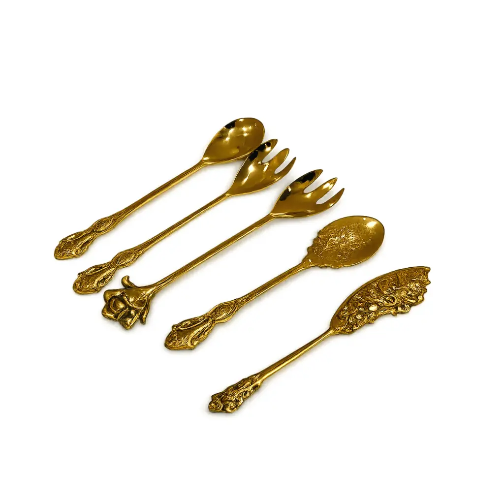Brass Serving Spoon or Fork 1Pcs Handcrafted Decorative Brass Serving Cutlery with Floral Handle
