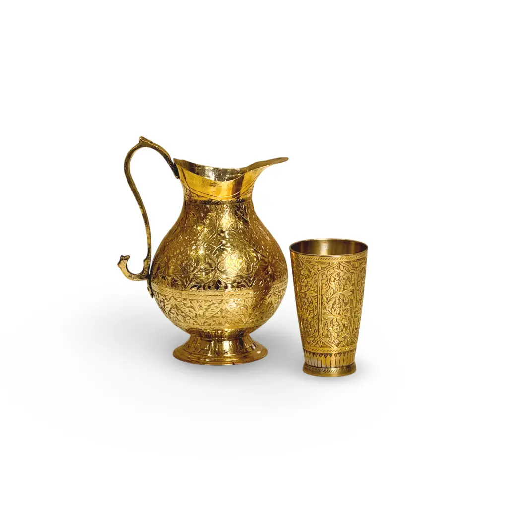  Brass Jug Glass Set  Handcrafted Engraved Pure Brass Jug & Glass set