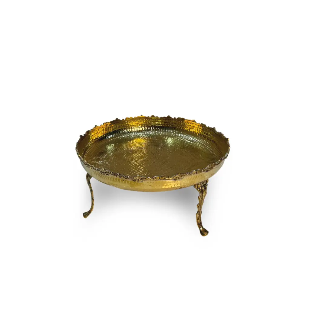 [Thall-B-15"] Brass Thal Border 15" Handcrafted Pure Brass Serving Thal with Decorative Border & Stand