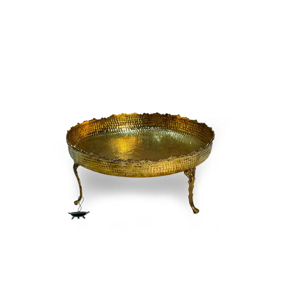 [Thall-B-18"] Brass Thal Border 18"  Handcrafted Pure Brass Hammered Serving Thal with Decorative Border & Stand